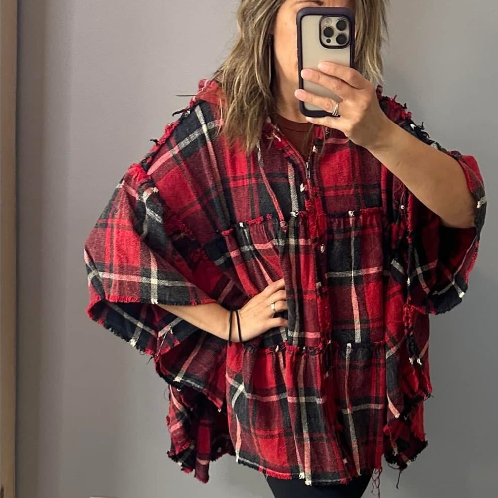 Plaid Red and Black Women's Top